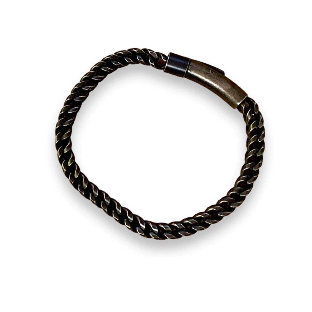 Black Round Braided Rope Stainless Steel  Bangle Bracelet - NEW